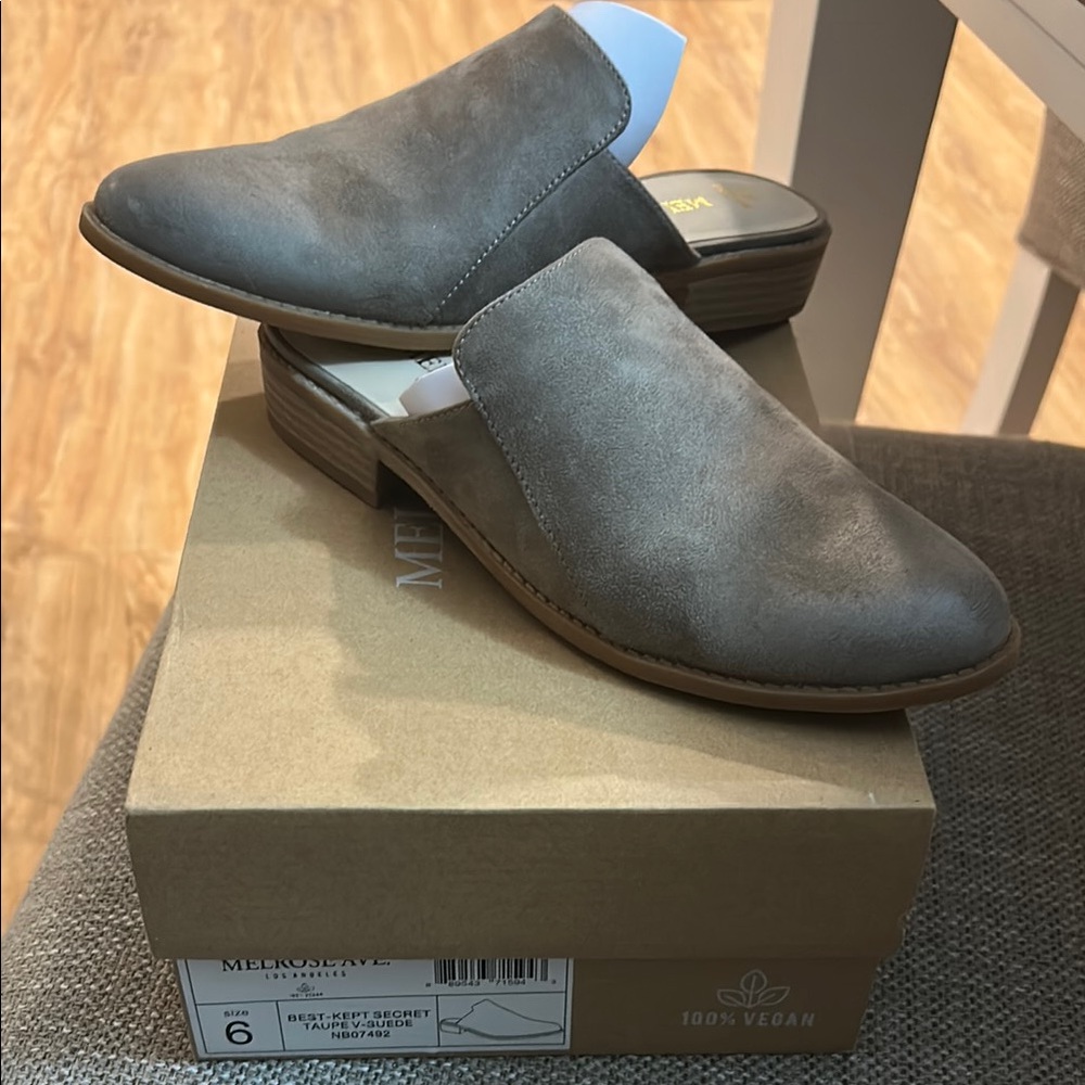 Gray Vegan Slip-On Mules
